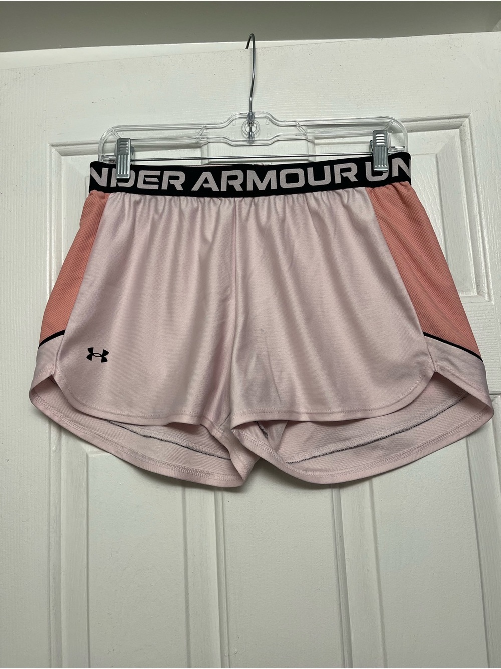 Under Armour Light Pink Athletic Shorts with Coral Panels